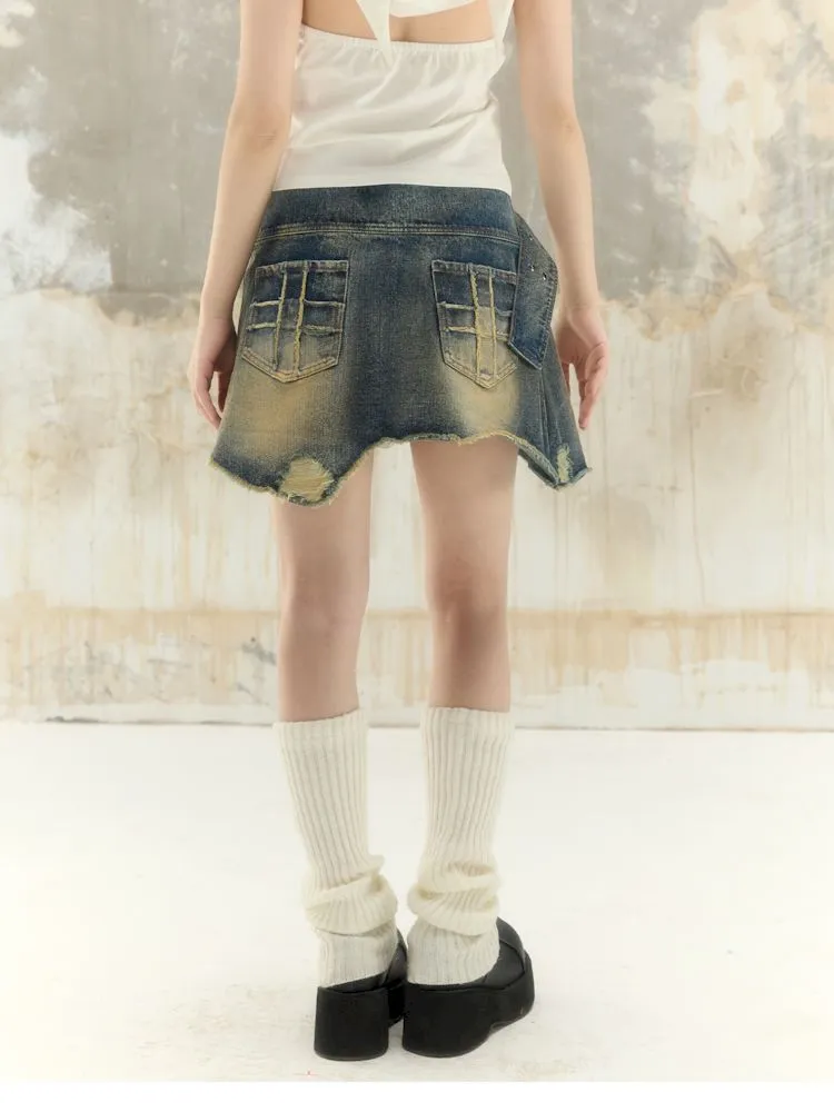 Irregular Adjustable Denim Halter Skirt【s0000008393】