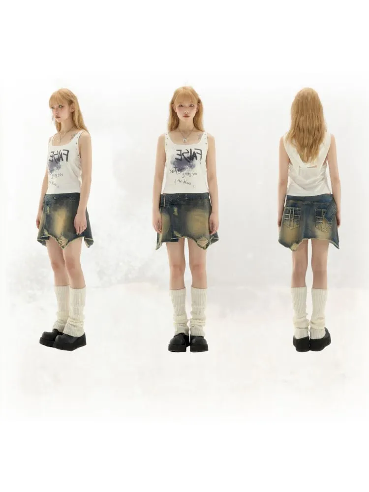 Irregular Adjustable Denim Halter Skirt【s0000008393】