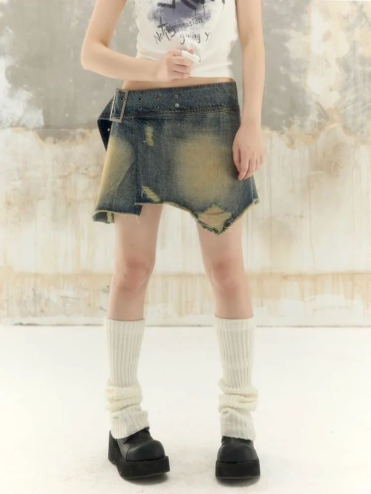 Irregular Adjustable Denim Halter Skirt【s0000008393】