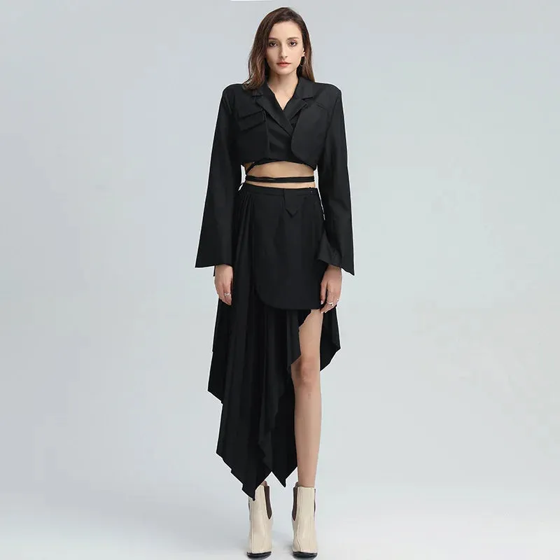 Irregular Hem Skirt For Women High Waist Patchwork Pleated Plus Size Loose A Line Skirts Female Fashion Style