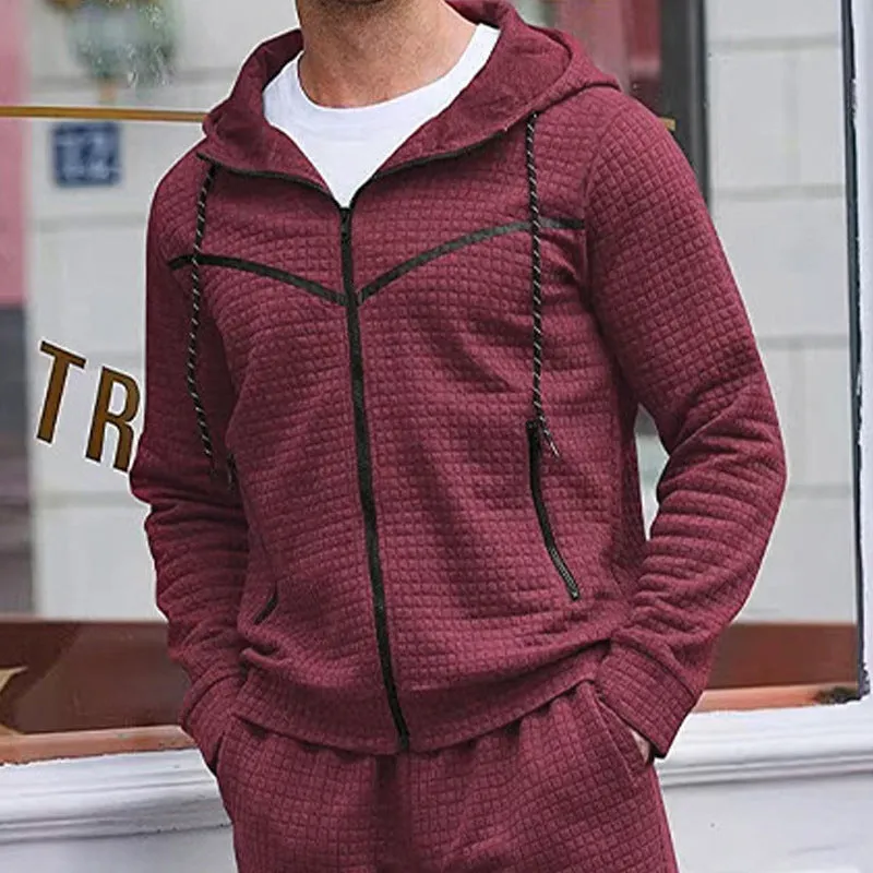 JACQUARD SMALL SQUARE HOODED SLIM FIT AUTUMN AND WINTER ZIPPER HOODIE