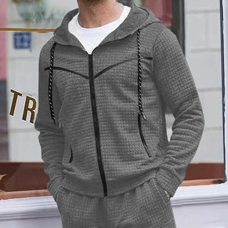 JACQUARD SMALL SQUARE HOODED SLIM FIT AUTUMN AND WINTER ZIPPER HOODIE