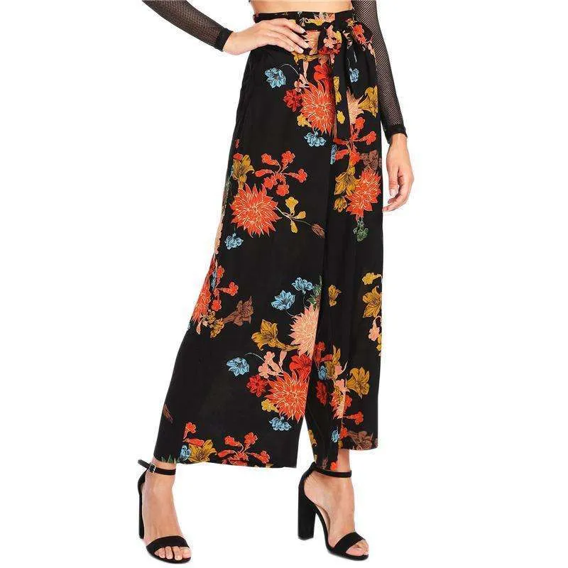 Japanese Floral High Waist Vacation Trousers