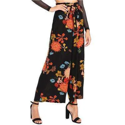 Japanese Floral High Waist Vacation Trousers