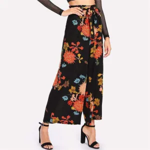 Japanese Floral High Waist Vacation Trousers