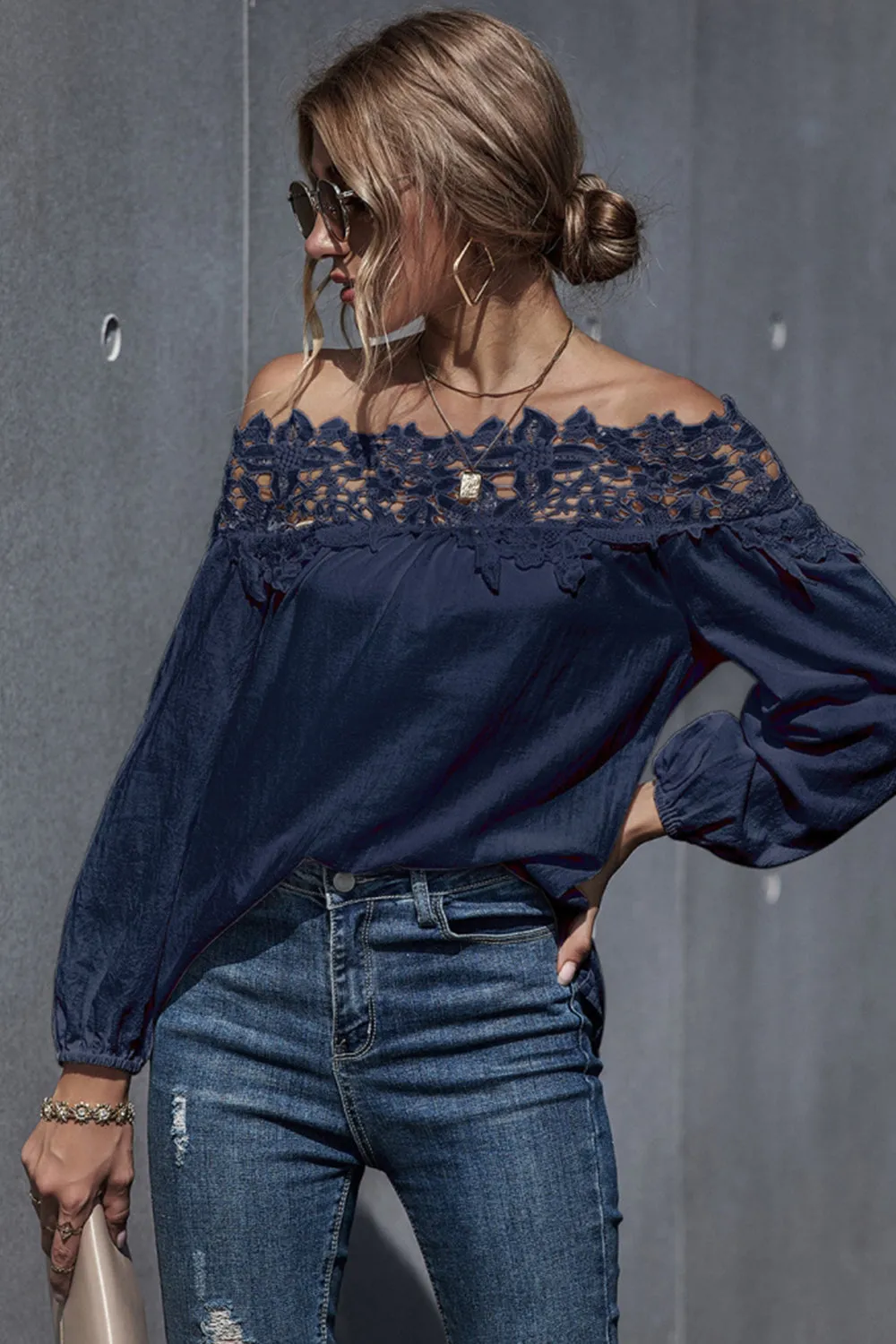 Lace Patchwork Off-Shoulder Blouse