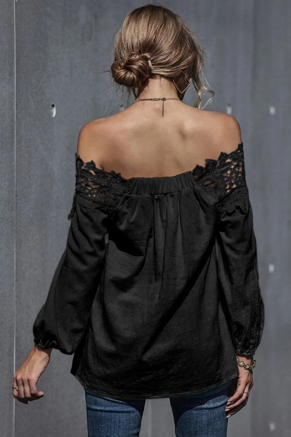 Lace Patchwork Off-Shoulder Blouse