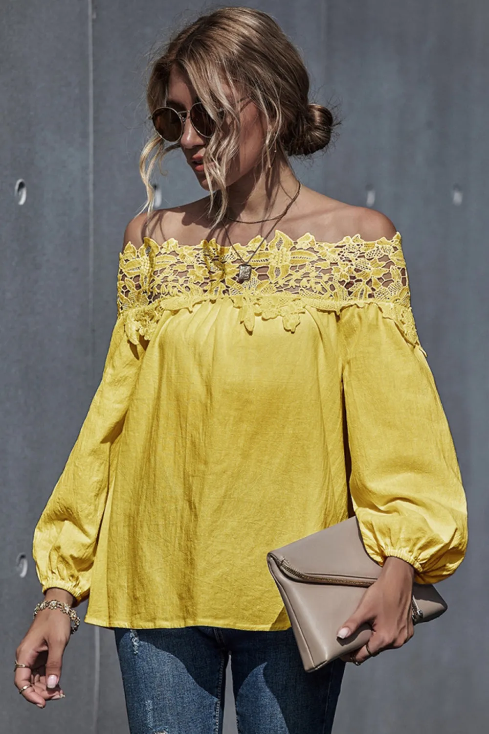 Lace Patchwork Off-Shoulder Blouse