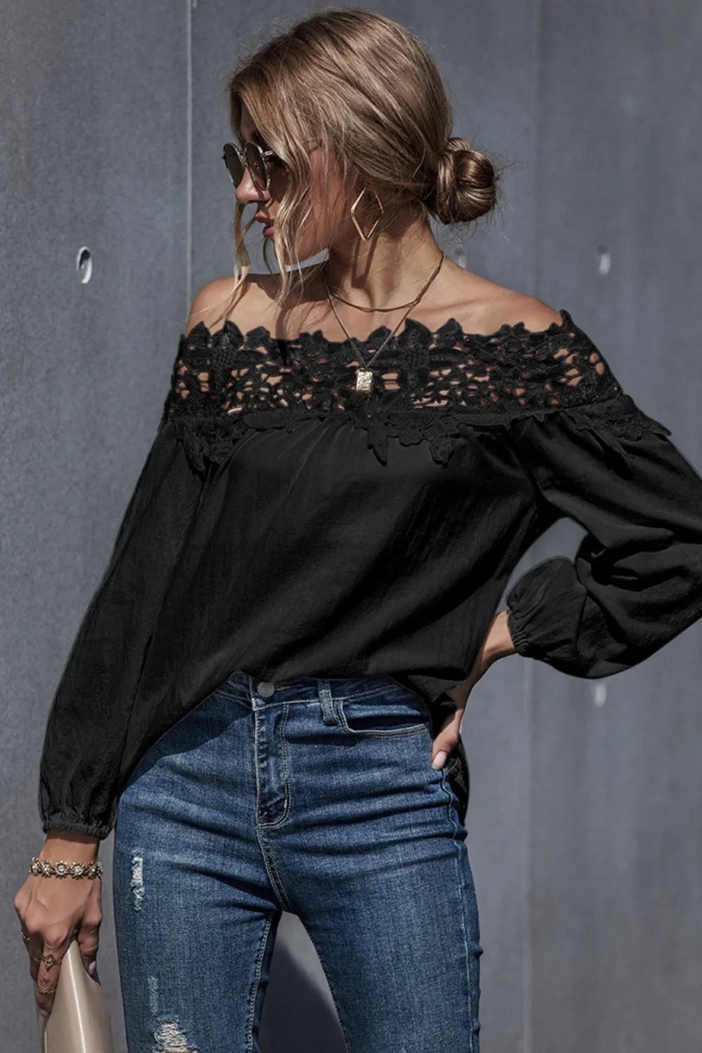 Lace Patchwork Off-Shoulder Blouse