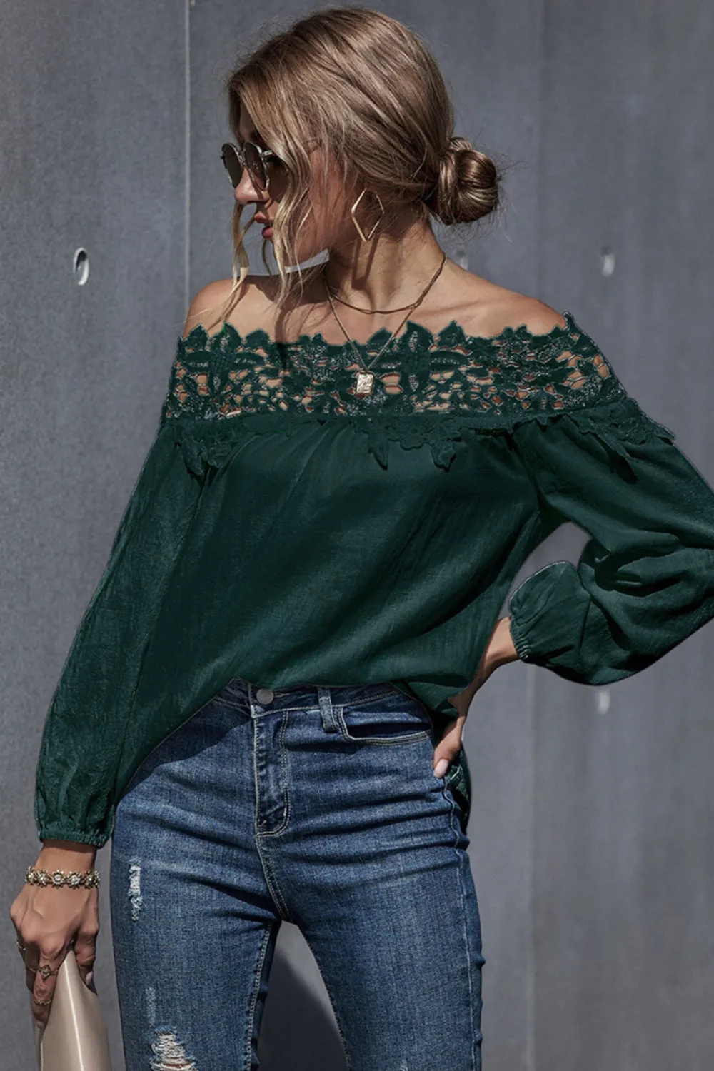 Lace Patchwork Off-Shoulder Blouse