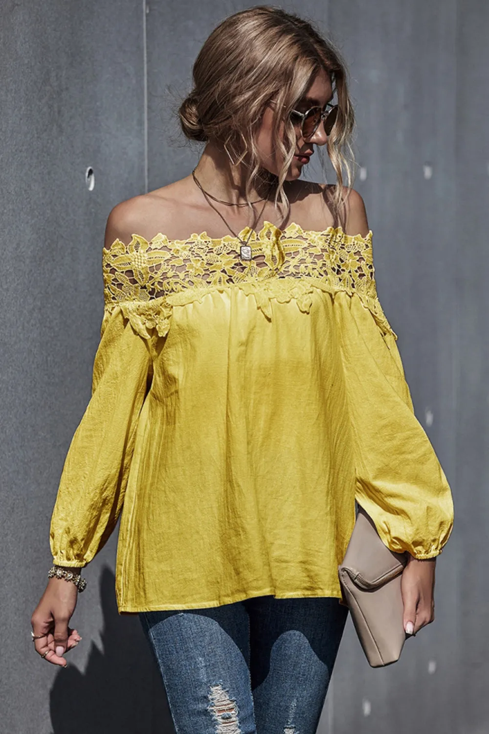 Lace Patchwork Off-Shoulder Blouse