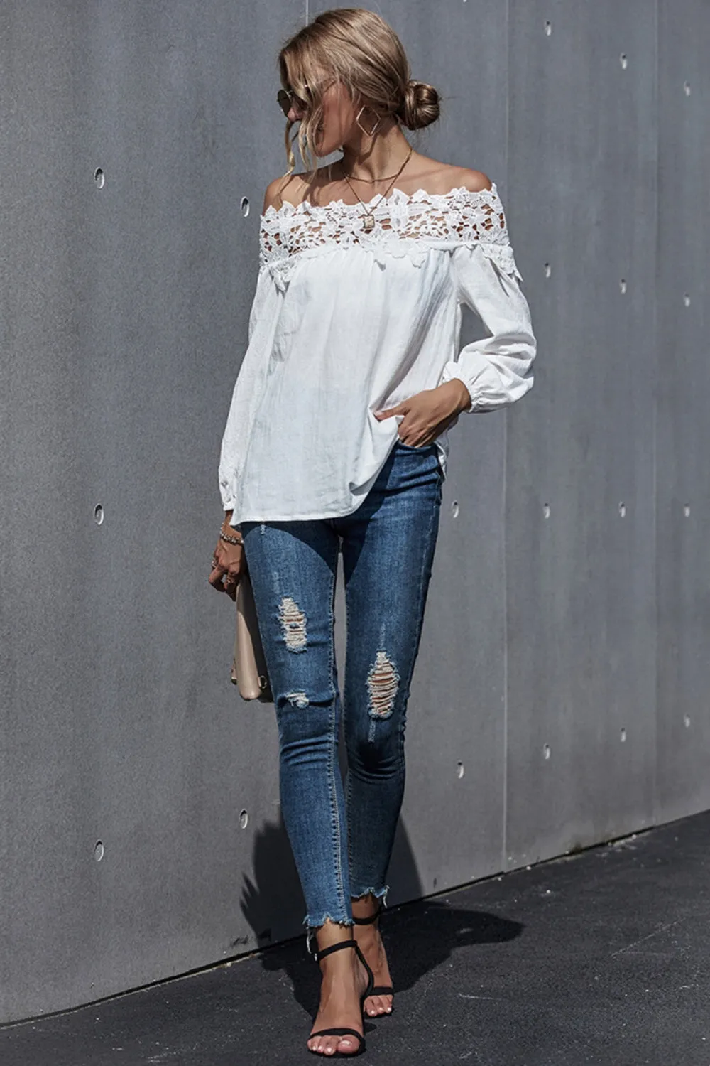 Lace Patchwork Off-Shoulder Blouse