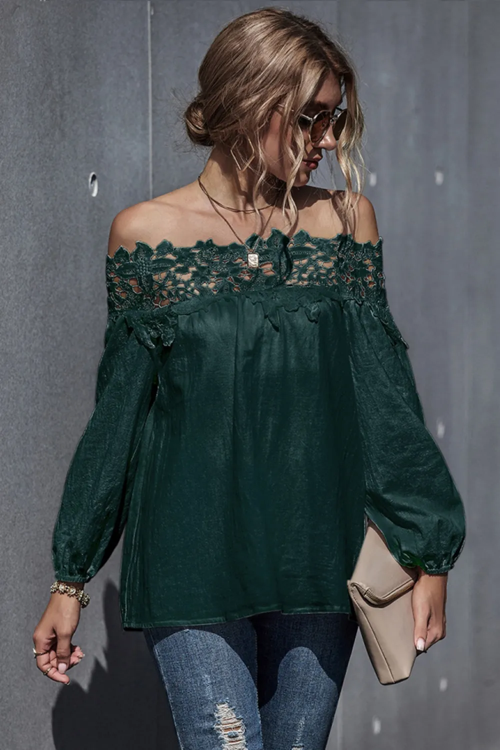 Lace Patchwork Off-Shoulder Blouse