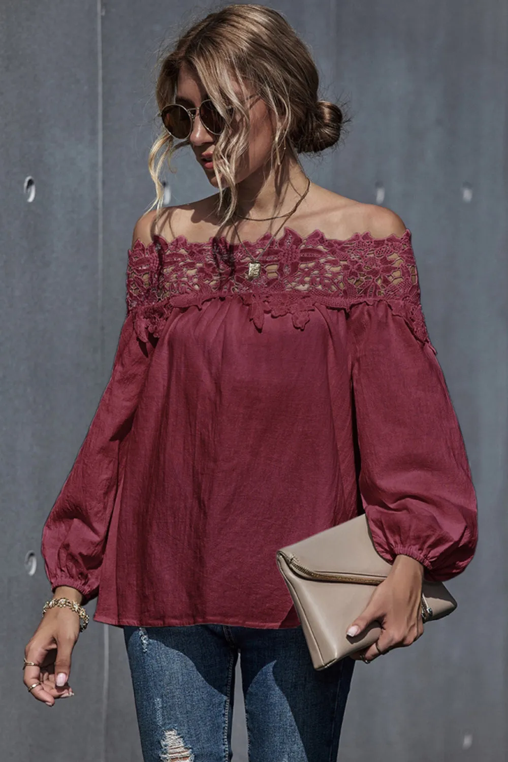 Lace Patchwork Off-Shoulder Blouse