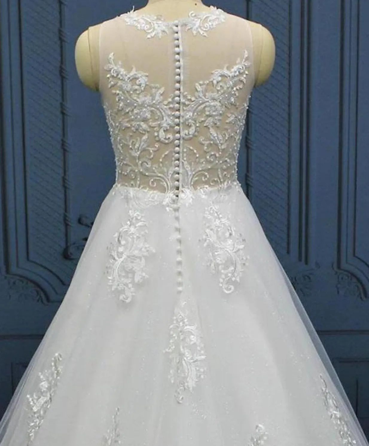 Lace Tulle A Line Bridal Wedding Gown With Pearls