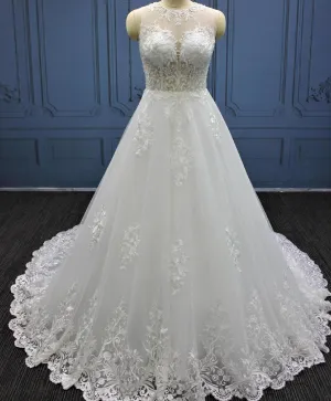 Lace Tulle A Line Bridal Wedding Gown With Pearls