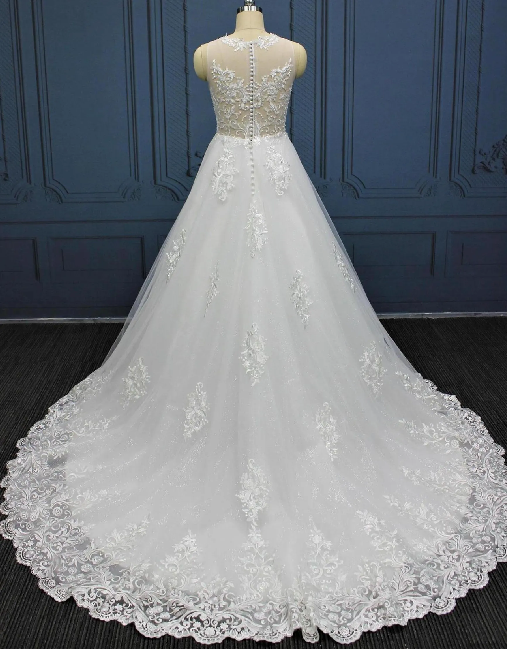 Lace Tulle A Line Bridal Wedding Gown With Pearls