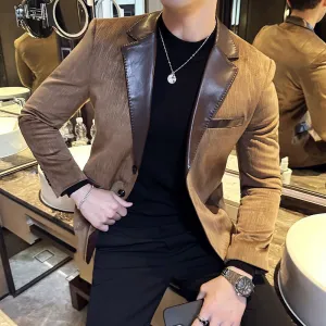 Leather suit jacket, textured suede suit, thick coffee color