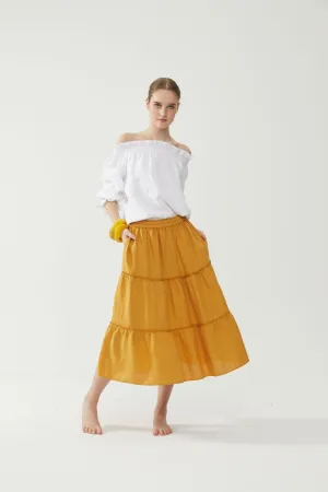 Long Rah Rah Skirt Mustard