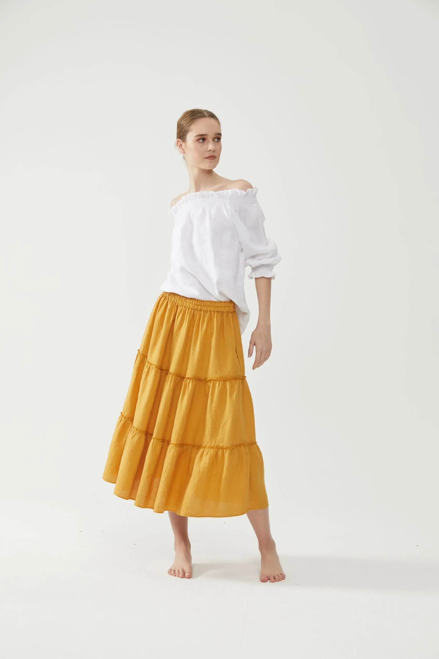 Long Rah Rah Skirt Mustard