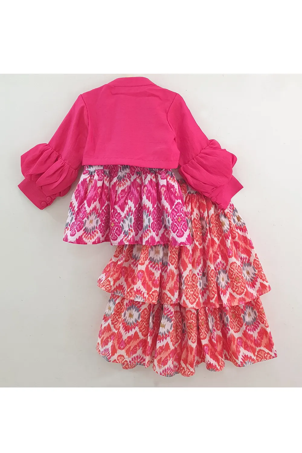 Magenta short jacket with printed top and sharara set