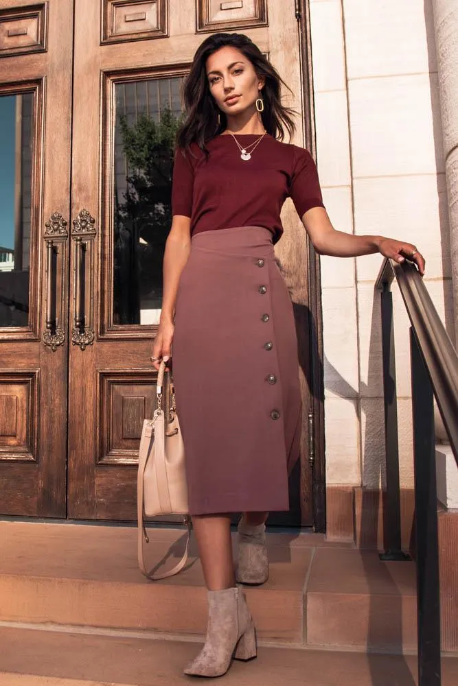 Plum Maryn Button-Down Midi Skirt with Pockets for Women