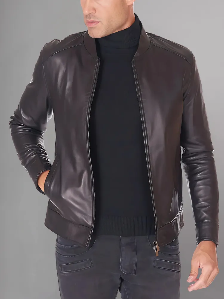 MEN’S CAFE RACER BROWN GENUINE LEATHER JACKET