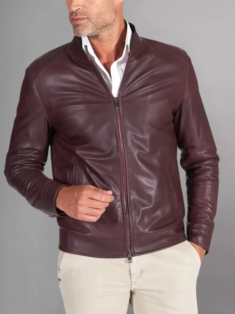 MEN’S CAFE RACER BROWN GENUINE LEATHER JACKET