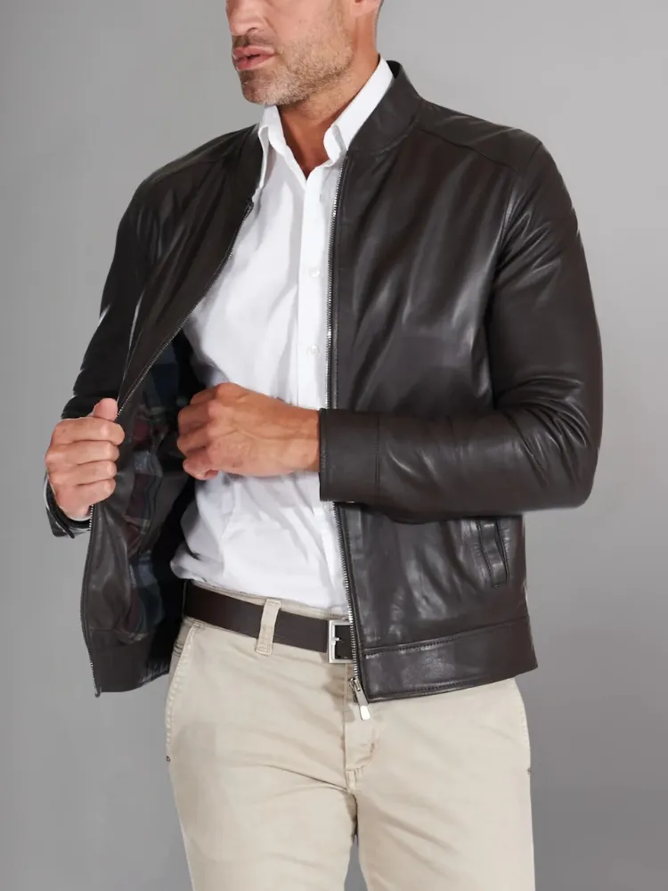 MEN’S CAFE RACER BROWN GENUINE LEATHER JACKET