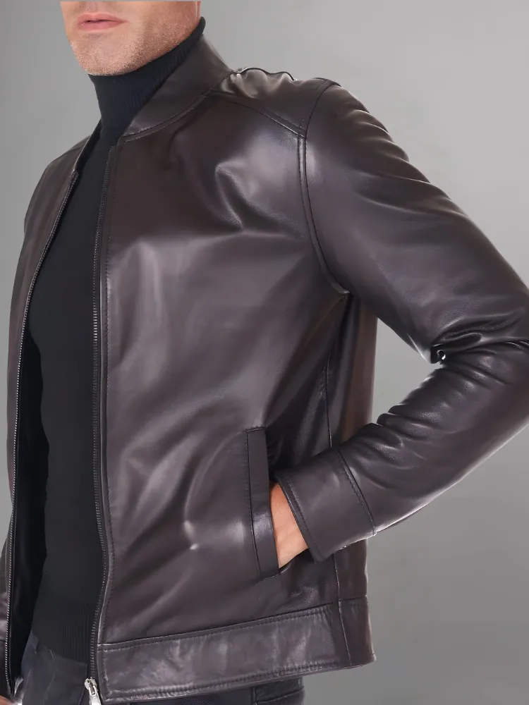 MEN’S CAFE RACER BROWN GENUINE LEATHER JACKET