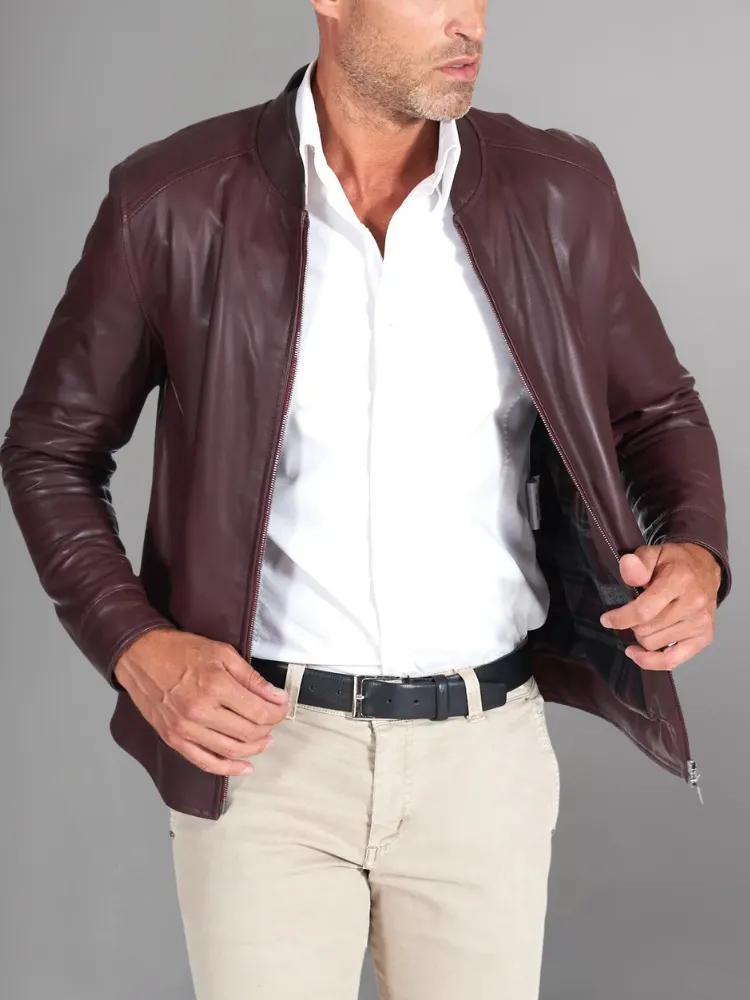 MEN’S CAFE RACER BROWN GENUINE LEATHER JACKET