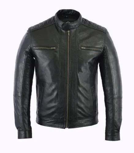 Mens Fashion Real Leather lambskin Leather Biker Style Motorcycle Jacket