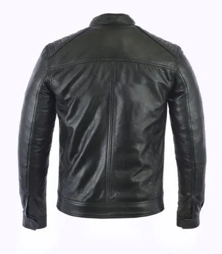 Mens Fashion Real Leather lambskin Leather Biker Style Motorcycle Jacket