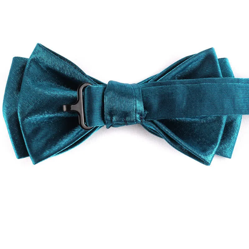 Men's Gloss Double Layer Solid Color Bow Tie