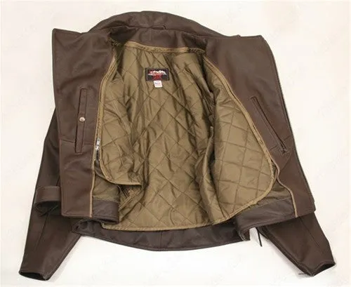 Men's Made in USA Classic Brown Naked Leather Belted Motorcycle Jacket