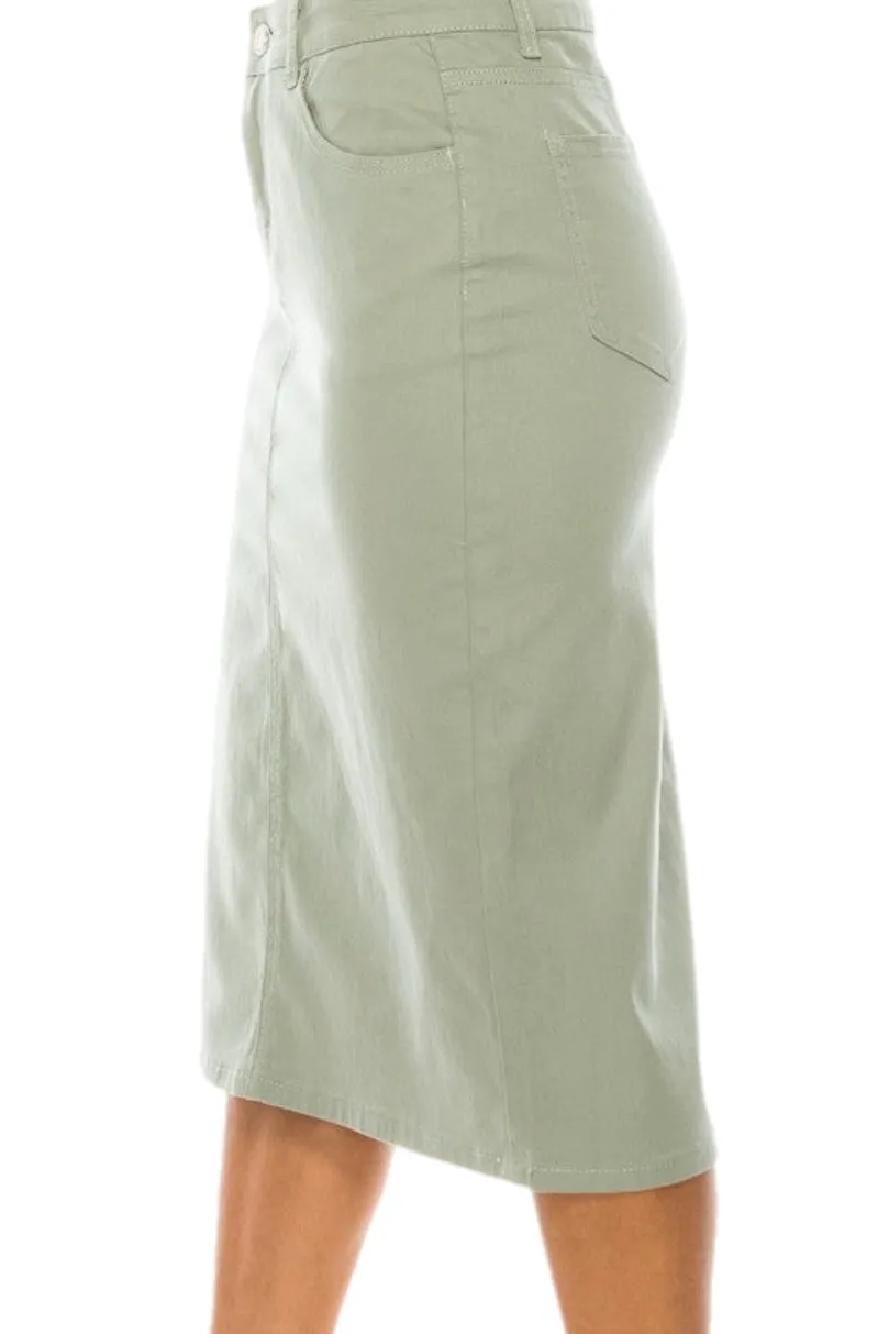 Mid-Length Twill Skirt 79174 in Sage