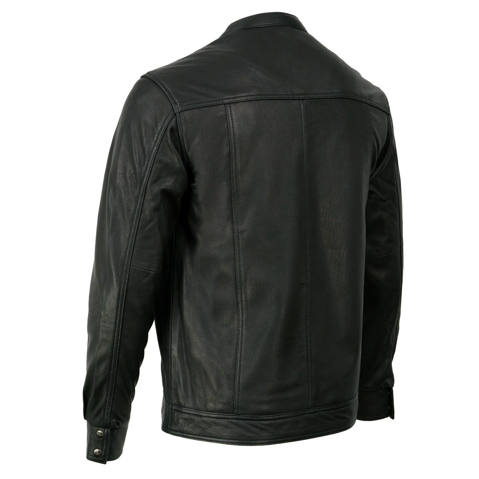 Milwaukee Leather MLM1604 Men's Stand-Up Collar Black Casual Biker Goat Skin Leather Shirt with Dual Closure