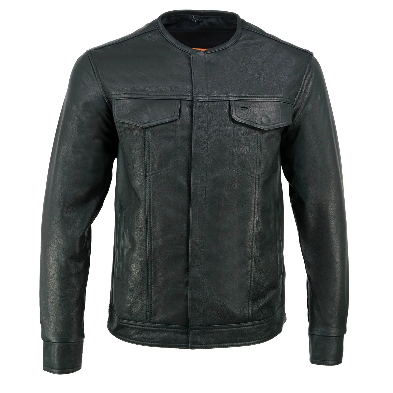 Milwaukee Leather MLM1607 Men's Collarless Black Premium Goat Skin Leather Casual Biker Shirt w/ Dual Closure