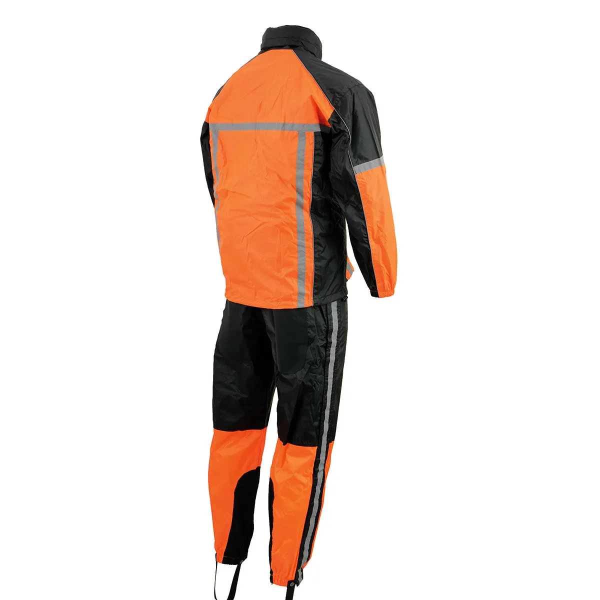 Milwaukee Leather MPM9510 Men's Black and Orange Motorcycle Water Resistant Rain Suit w/ Hi-Vis Reflective Tape