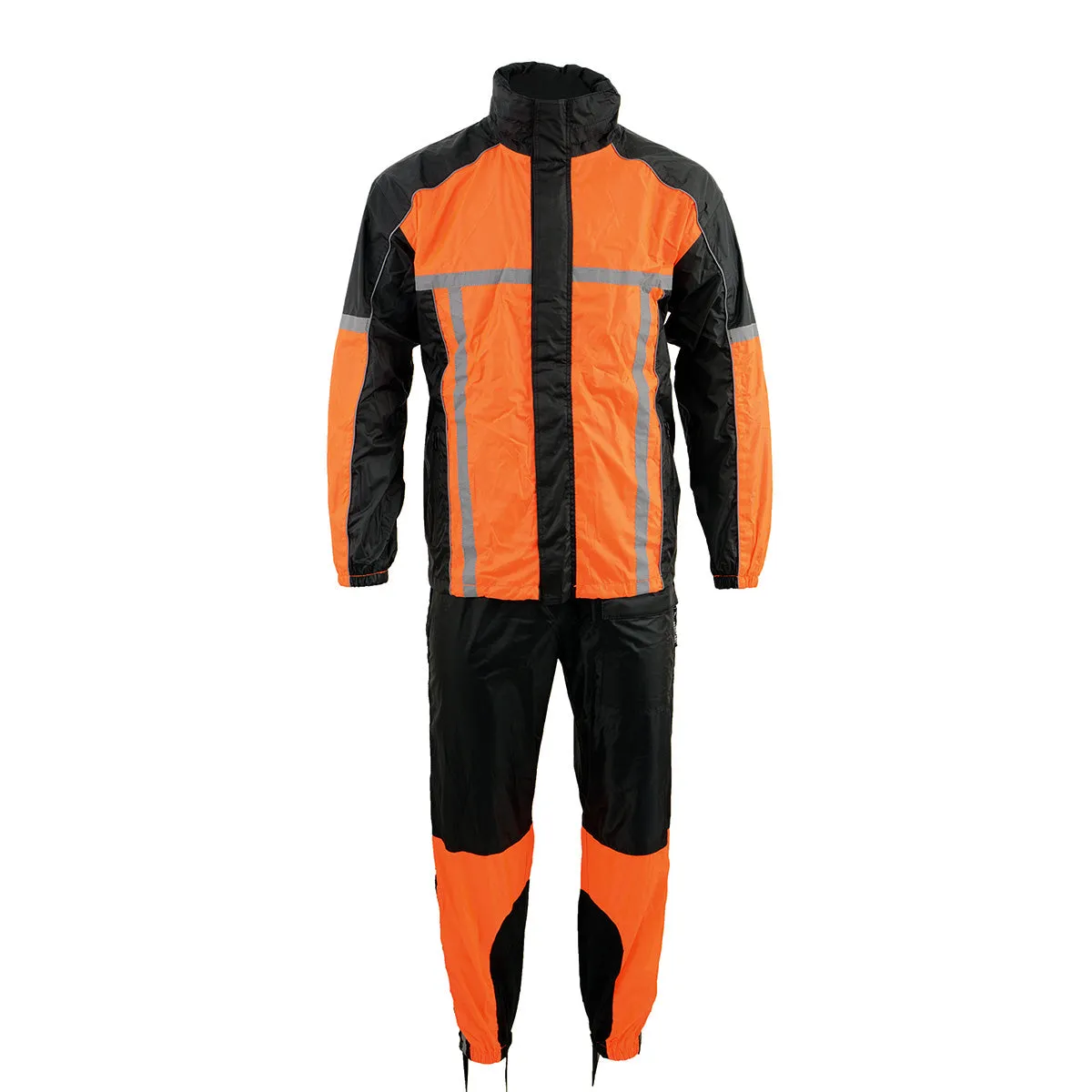 Milwaukee Leather MPM9510 Men's Black and Orange Motorcycle Water Resistant Rain Suit w/ Hi-Vis Reflective Tape