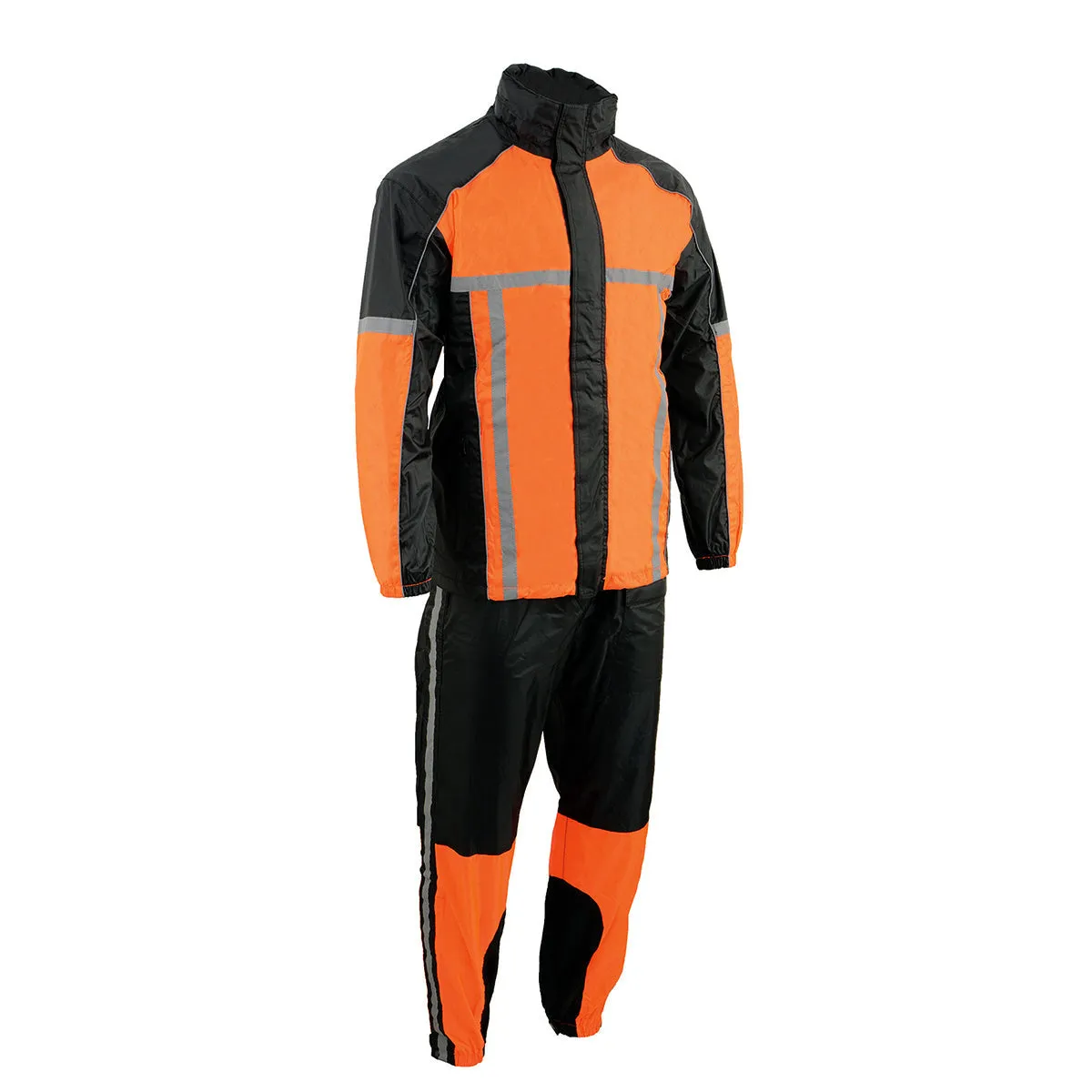 Milwaukee Leather MPM9510 Men's Black and Orange Motorcycle Water Resistant Rain Suit w/ Hi-Vis Reflective Tape