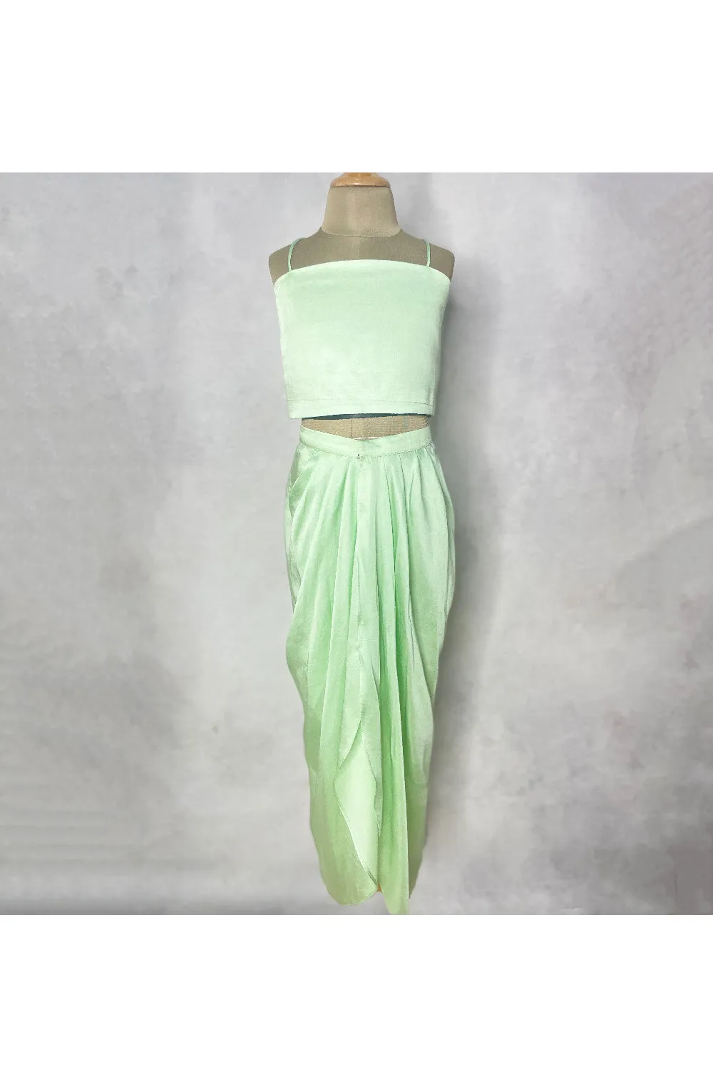 Mint Green Top And Drape Dhoti Set With Cape