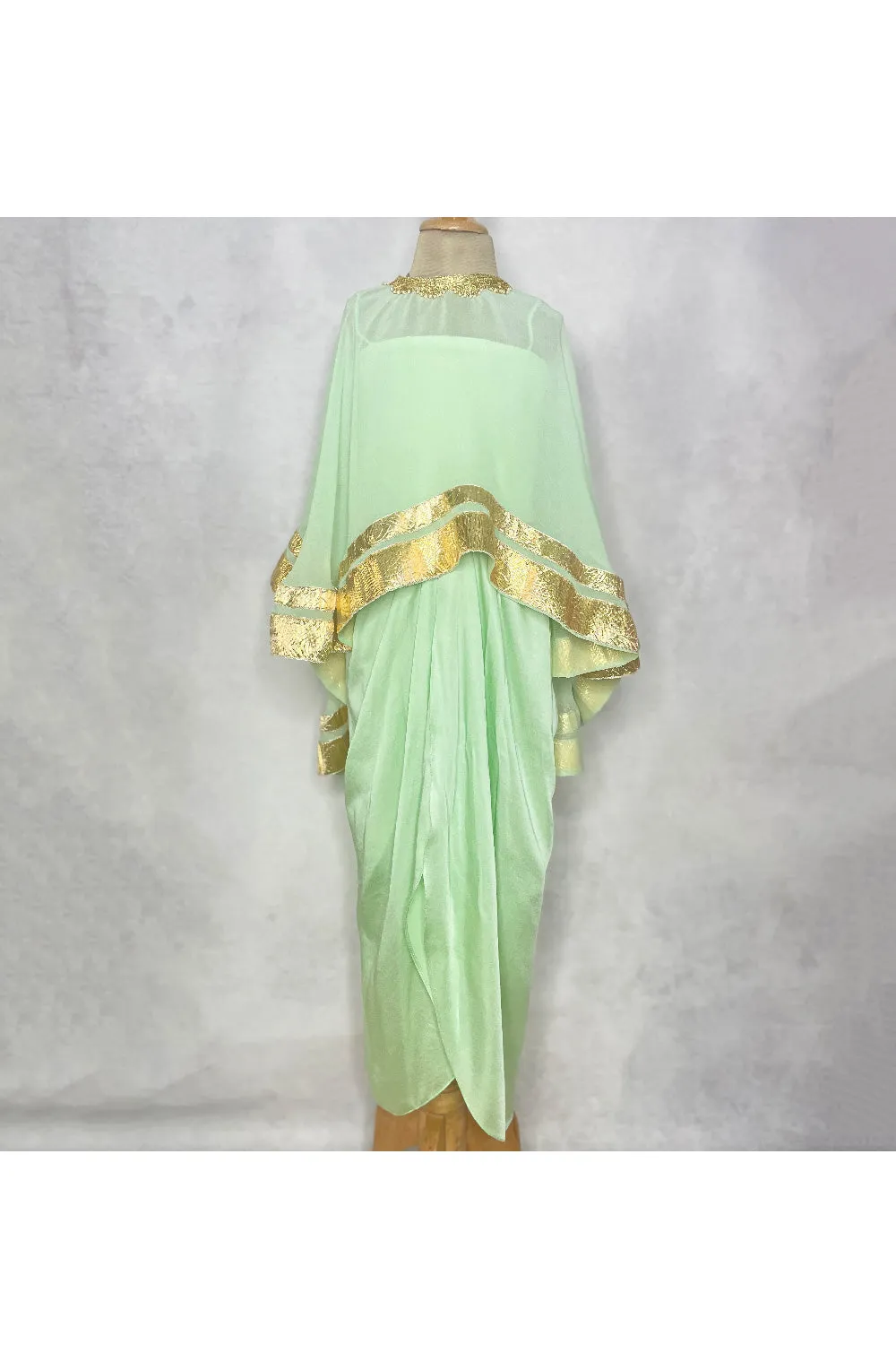 Mint Green Top And Drape Dhoti Set With Cape