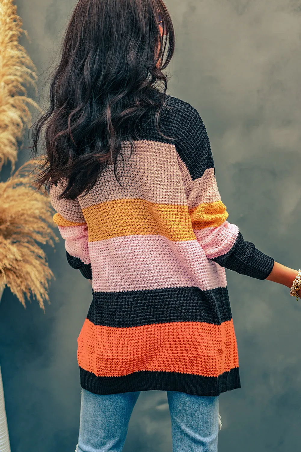 Multicolor Knitted Long Sleeve Cardigan Sweater