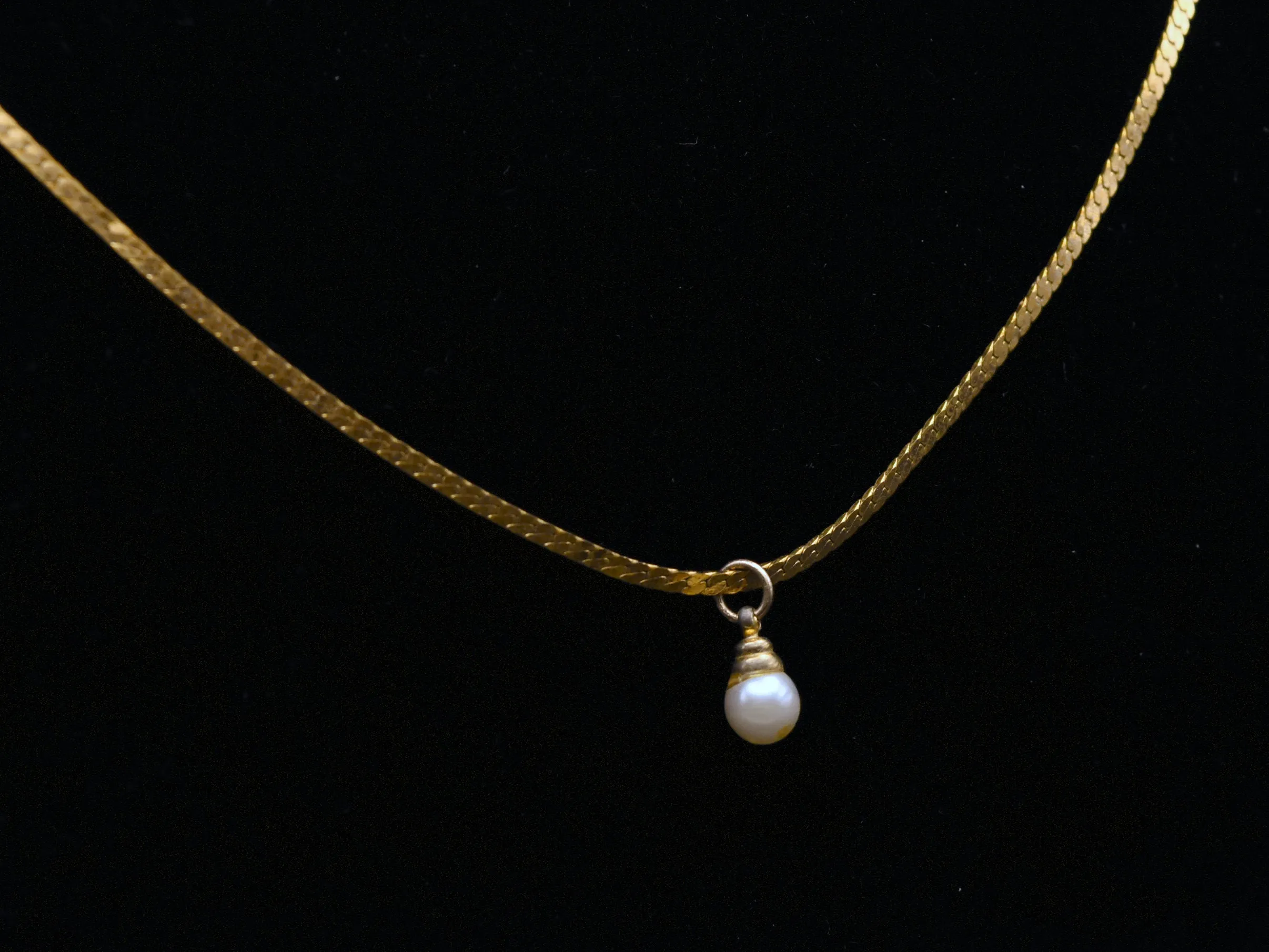 Napier - Gold Tone Chain Necklace with Faux Pearl Pendant - 23.5"