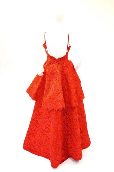 Nina Ricci Couture Red Corded Lace Evening Ensemble