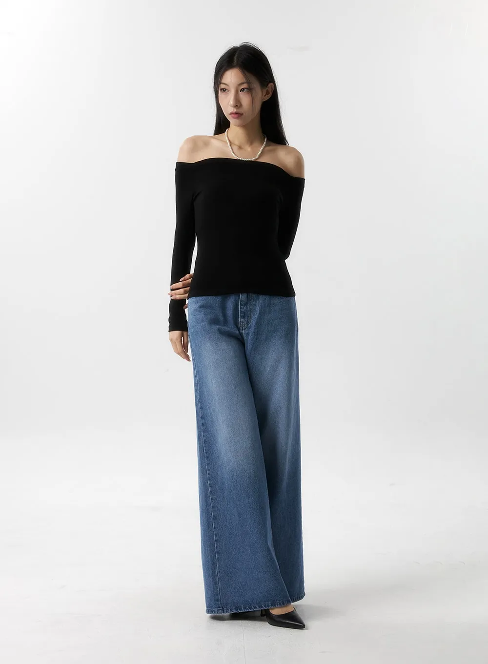 Off Shoulder Long Sleeve Top IS315