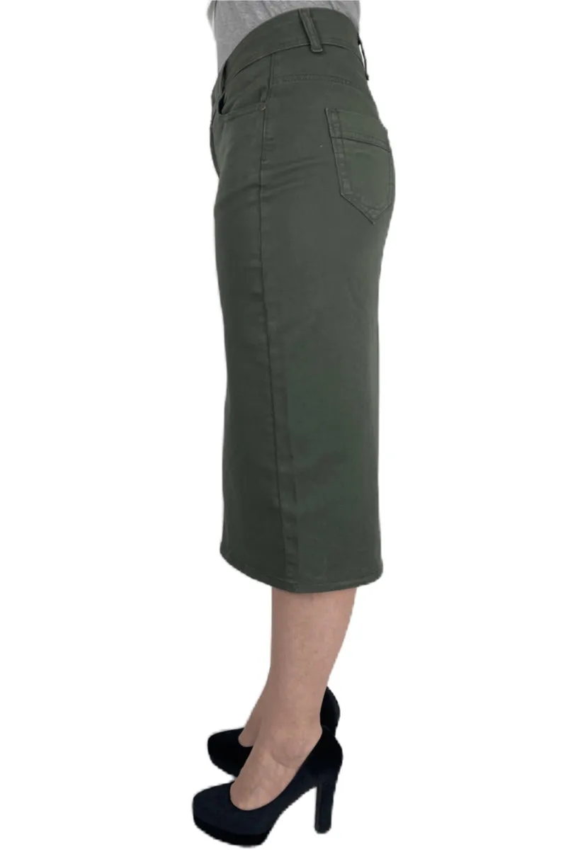 Olive Twill Mid-Length Skirt 216/2-10D