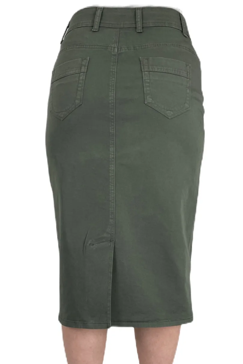 Olive Twill Mid-Length Skirt 216/2-10D