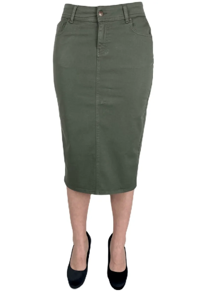 Olive Twill Mid-Length Skirt 216/2-10D